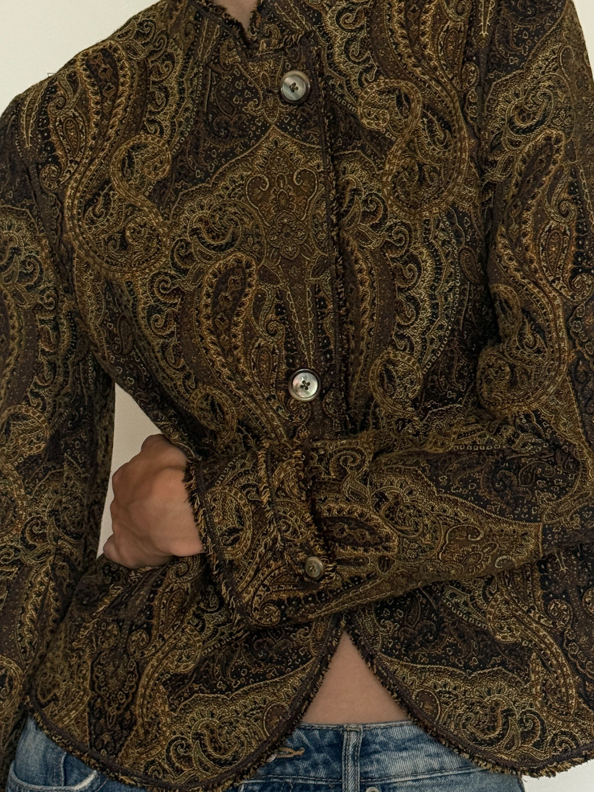 Vintage paisley jacket button and cuff detail brown