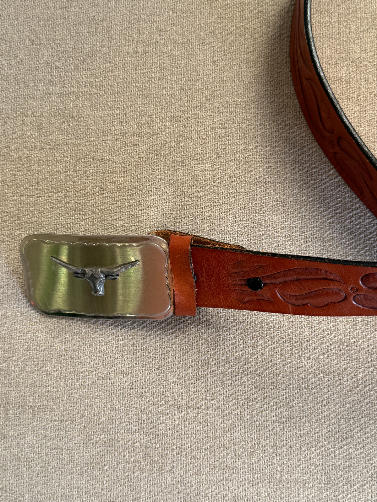 Vintage Brown Western Leather Belt with Silver 3D Buckle 8419