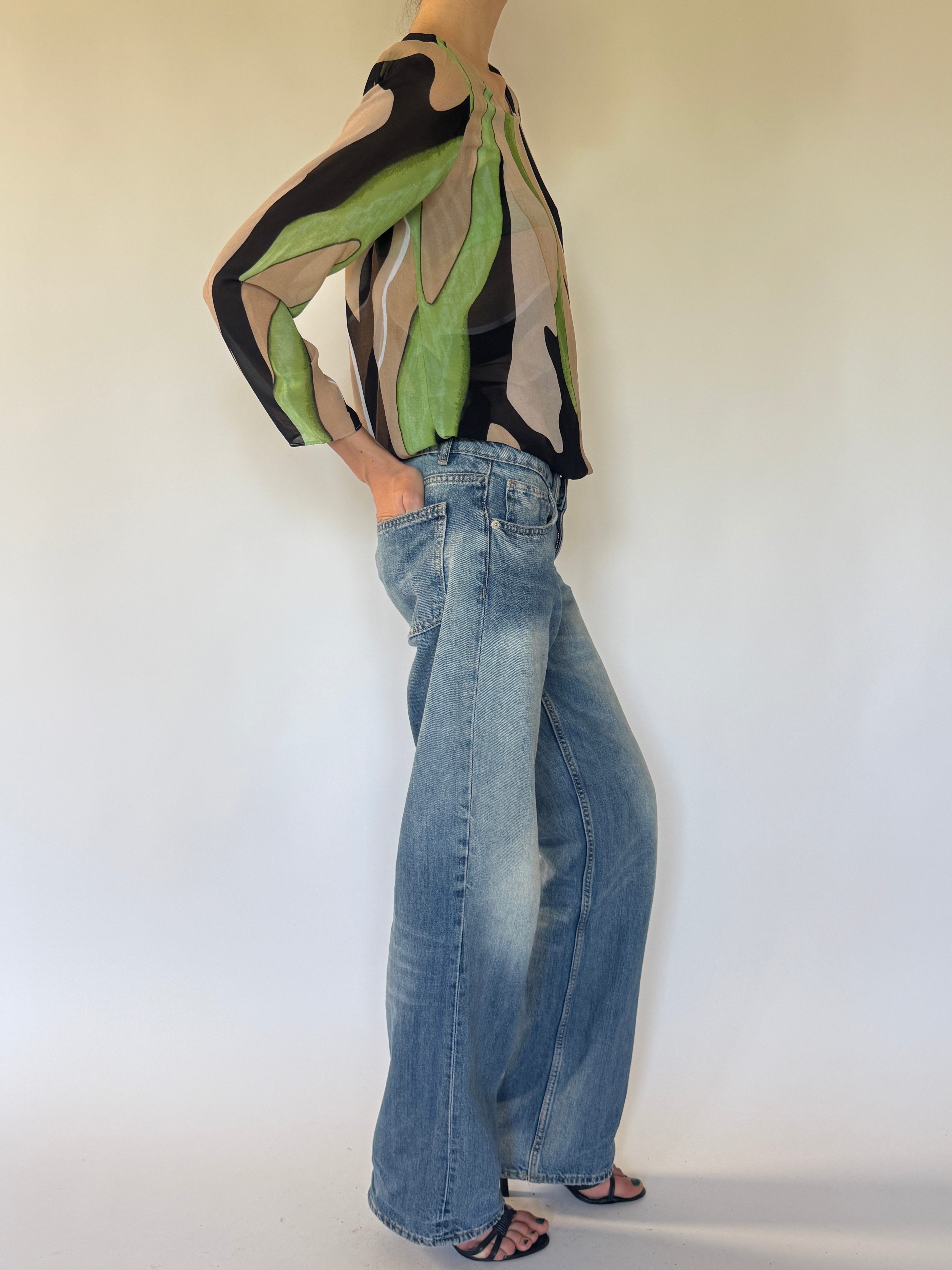 Vintage abstract print blouse side view