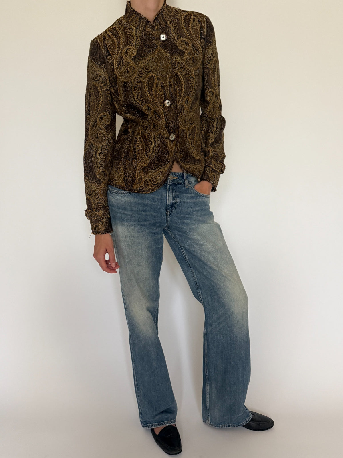 Vintage paisley jacket full front view brown