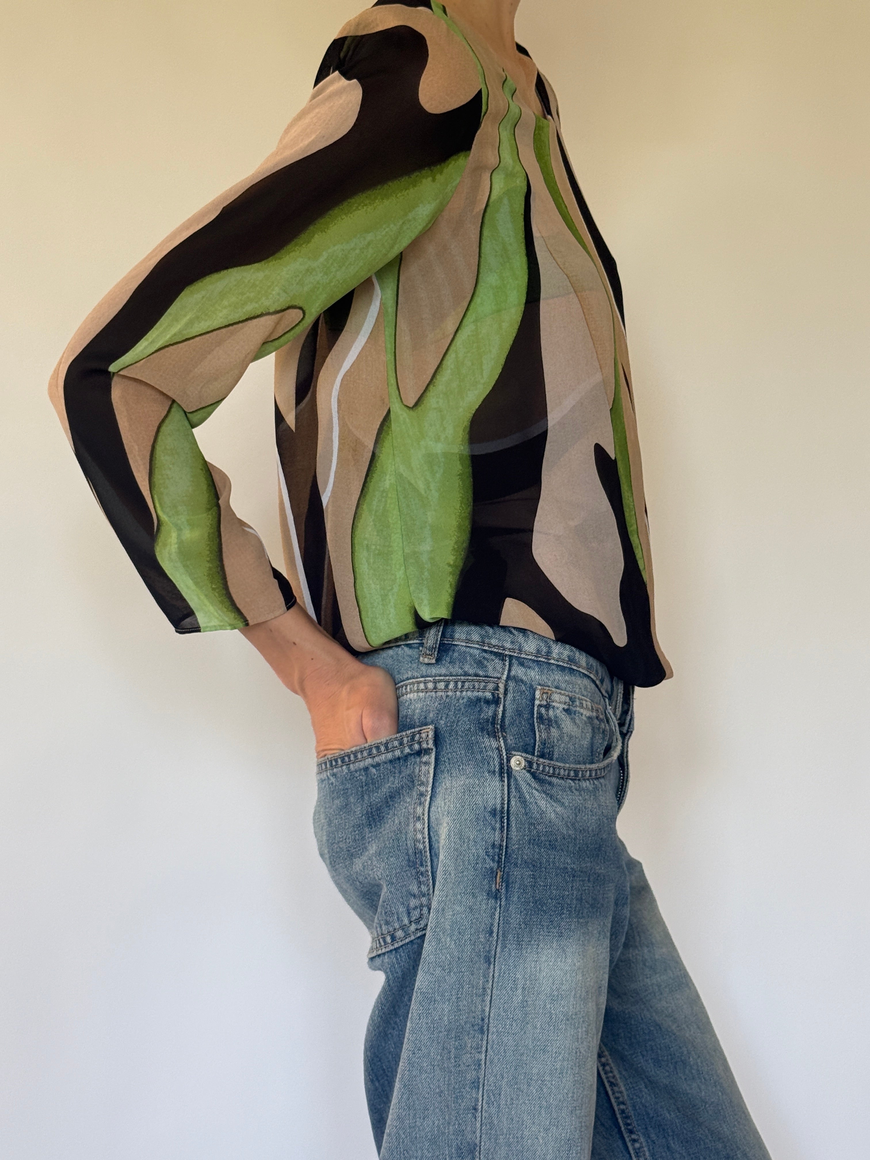 Vintage abstract print blouse side view