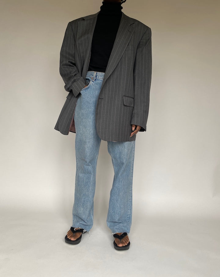 VINTAGE GREY PINSTRIPED WOOL BLAZER 1728