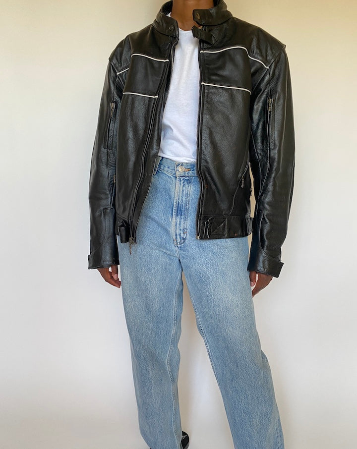 VINTAGE BLACK BIKER LEATHER JACKET 4000