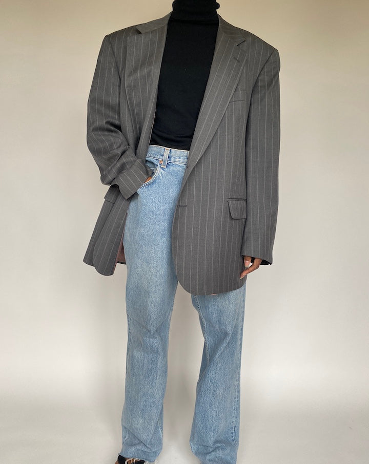 VINTAGE GREY PINSTRIPED WOOL BLAZER 1728