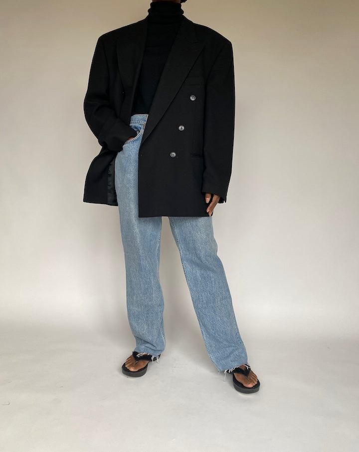 VINTAGE DOUBLE BREASTED BLACK WOOL BLAZER 1729