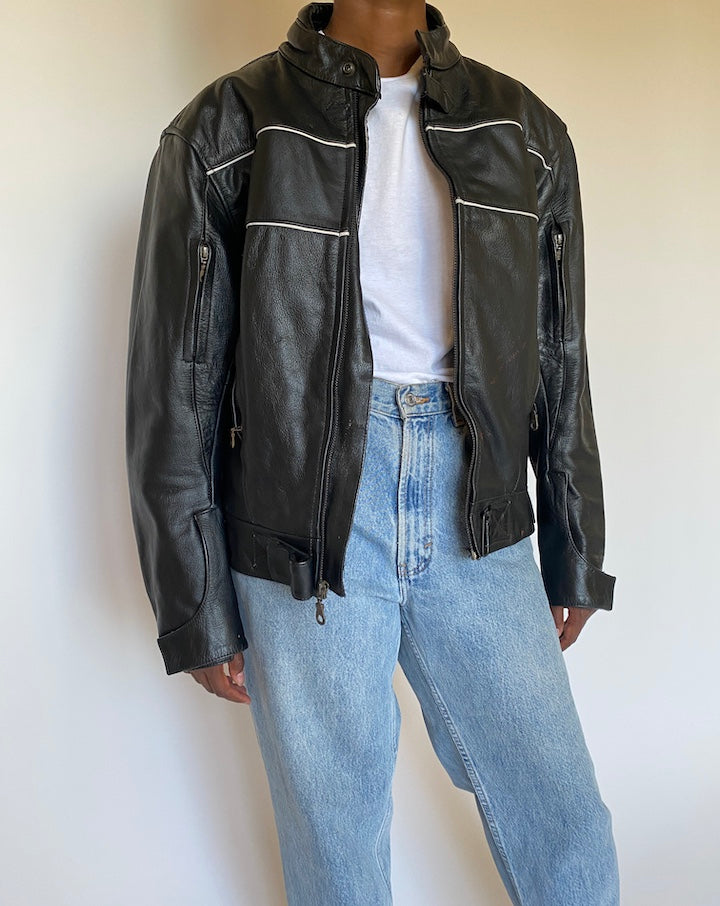 VINTAGE BLACK BIKER LEATHER JACKET 4000