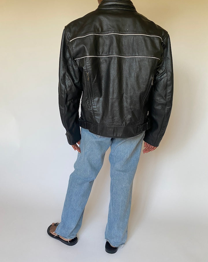 VINTAGE BLACK BIKER LEATHER JACKET 4000