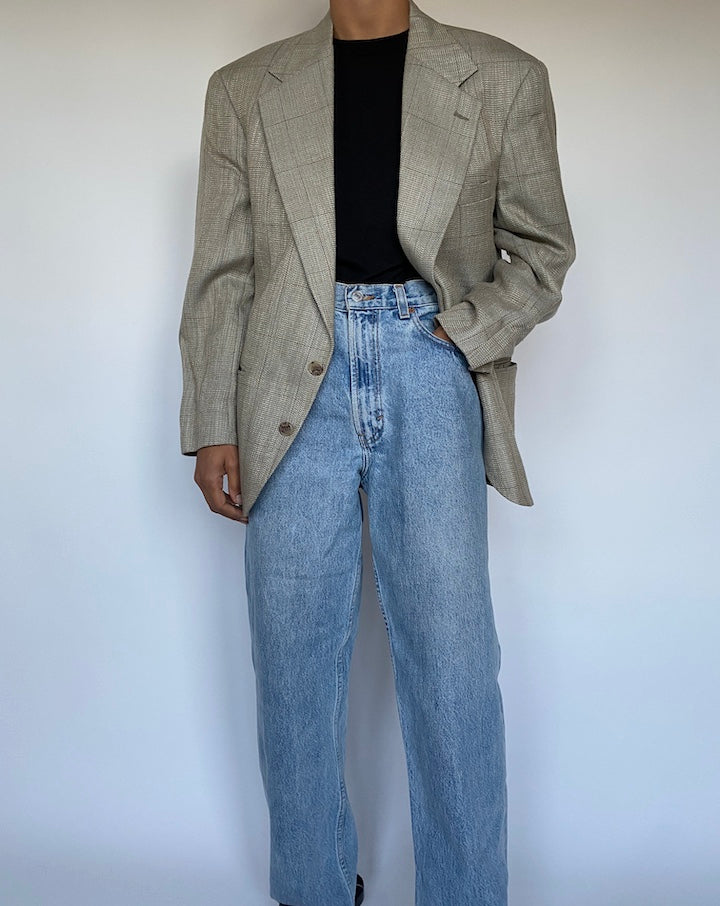 VINTAGE BEIGE CHECKED SINGLE BREASTED BLAZER 3022