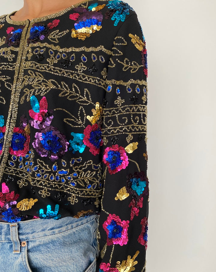 VINTAGE BLACK SEQUIN CARDIGAN 2516