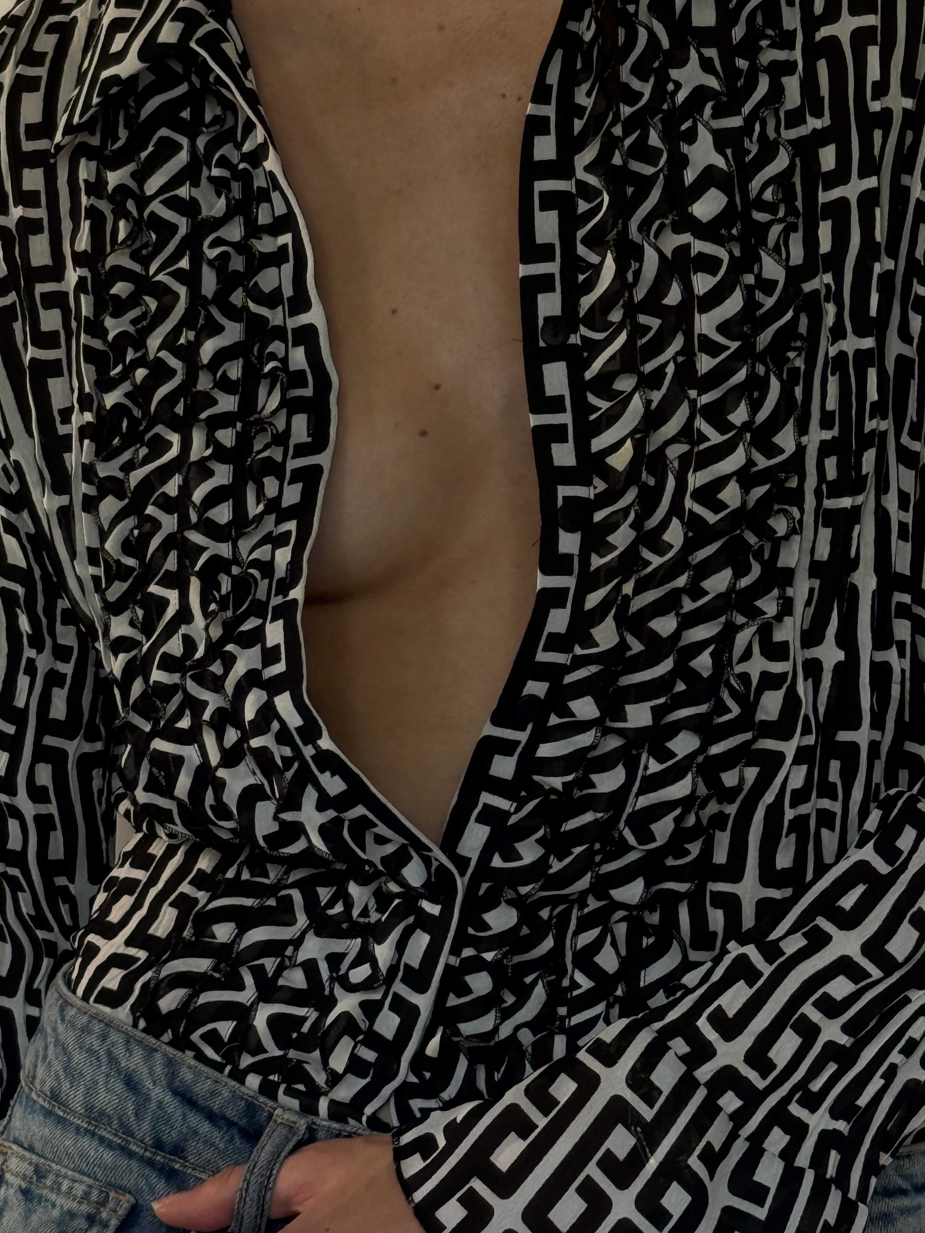 Vintage geometric print fabric close-up