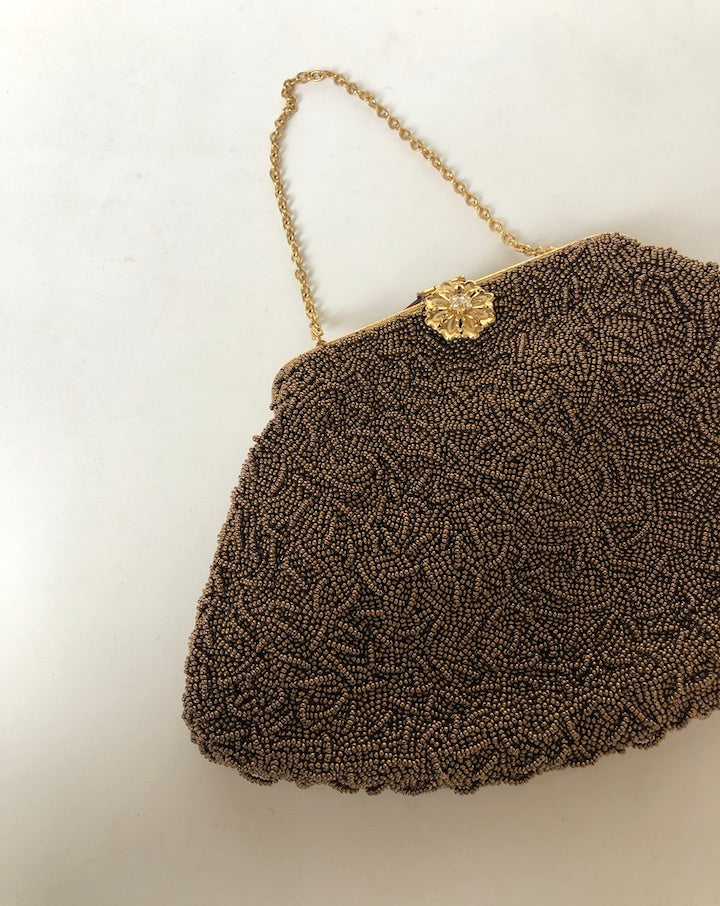 VINTAGE BEADED OFF-WHITE PURSE