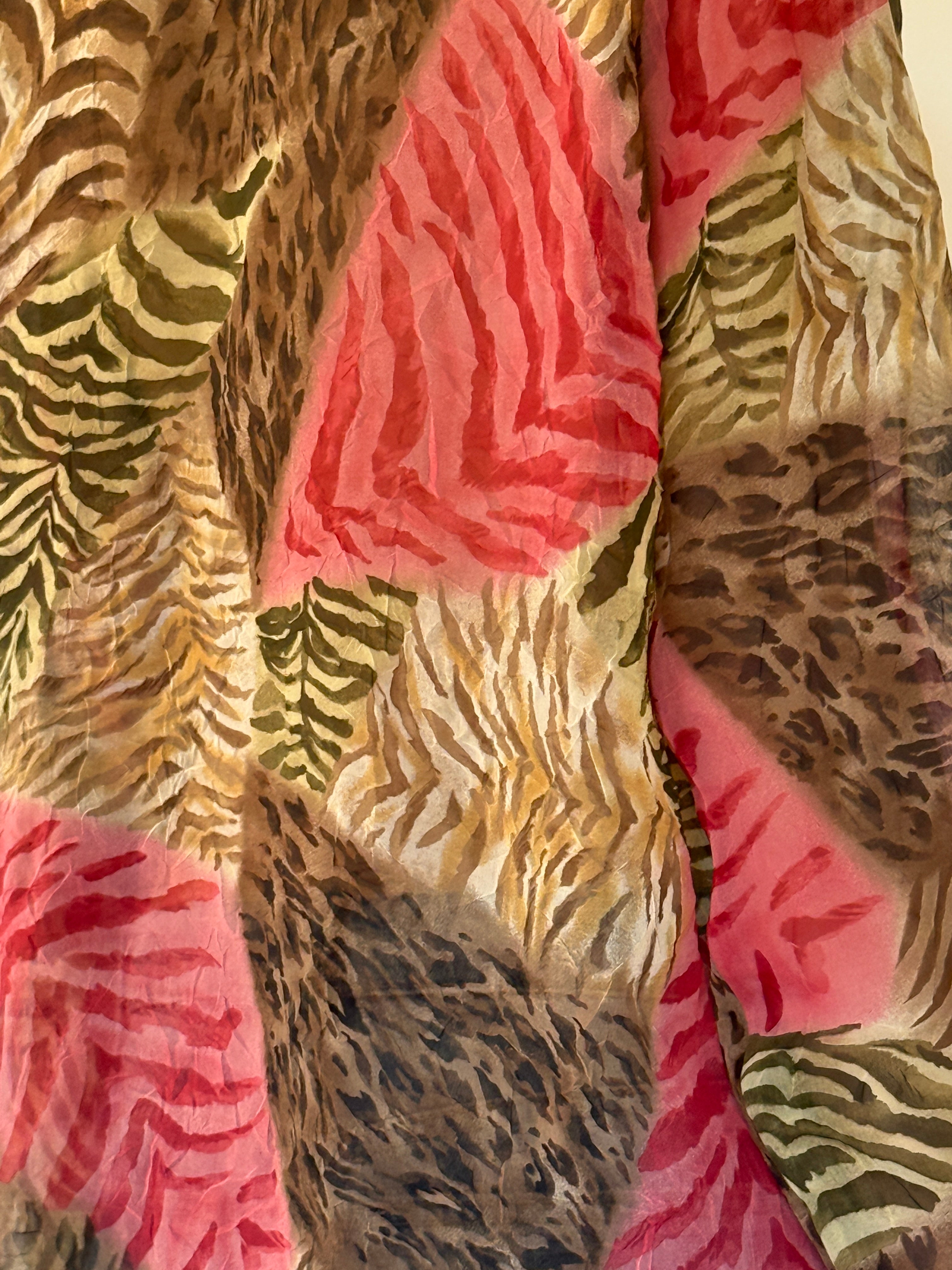 Vintage sheer animal print shirt back view with mixed print design