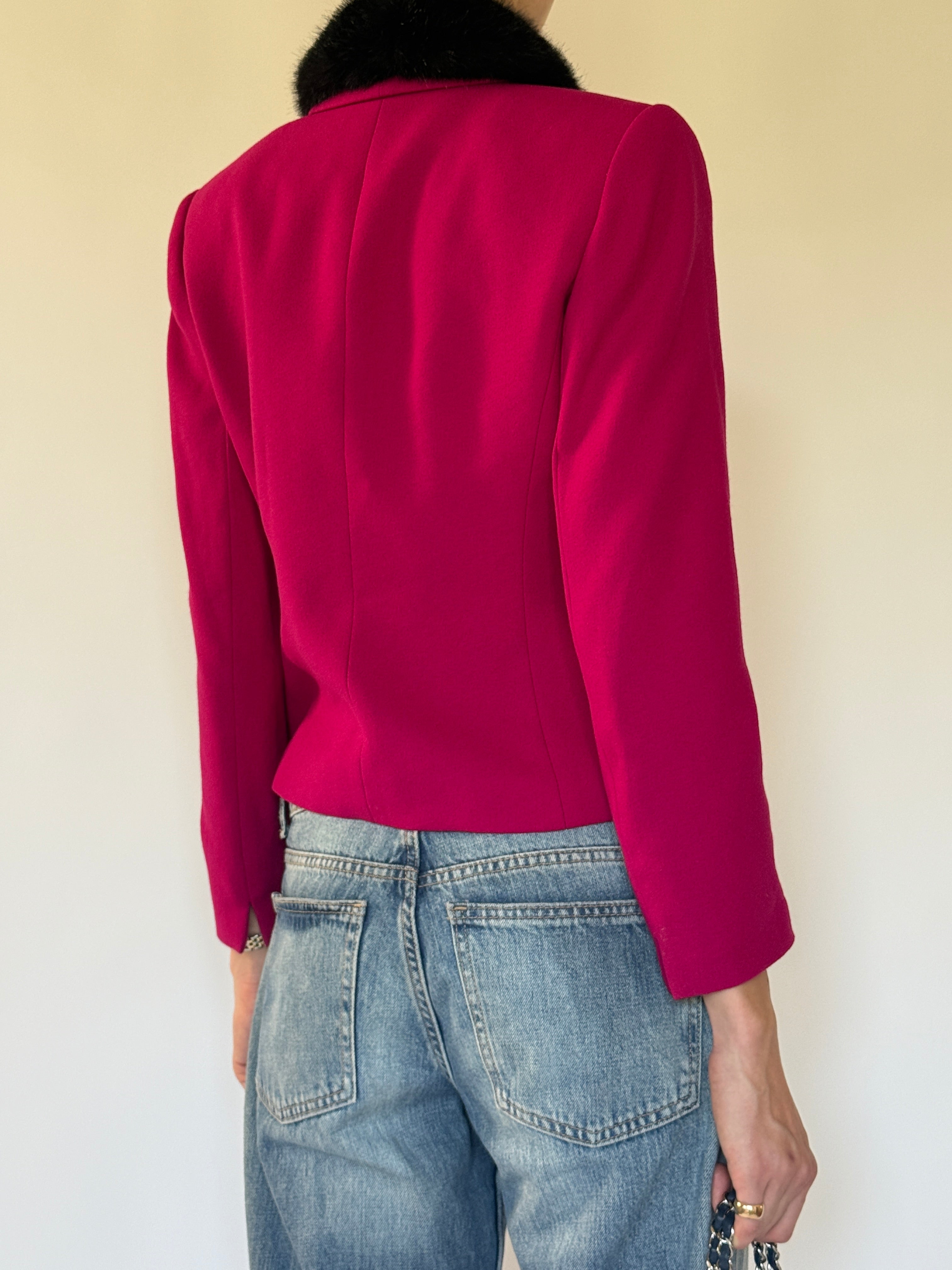 Vintage pink jacket back view with tailored shaping