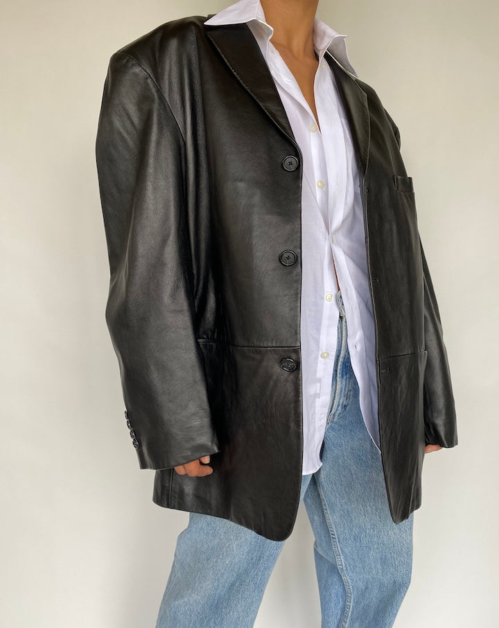 VINTAGE BLACK LEATHER JACKET/BLZER 721