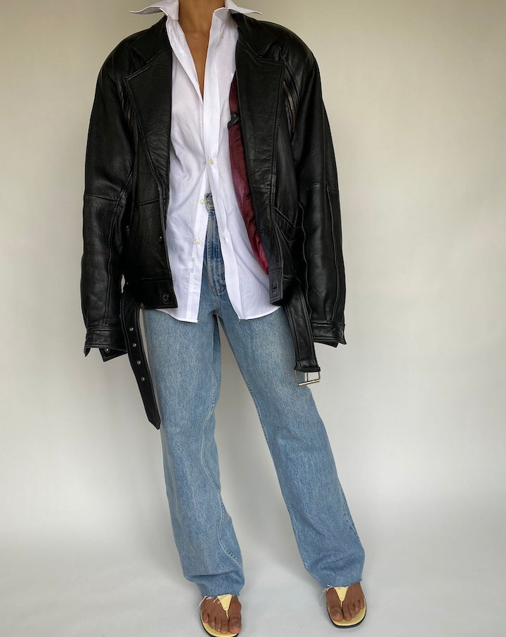 VINTAGE BELTED LEATHER JACKET 722