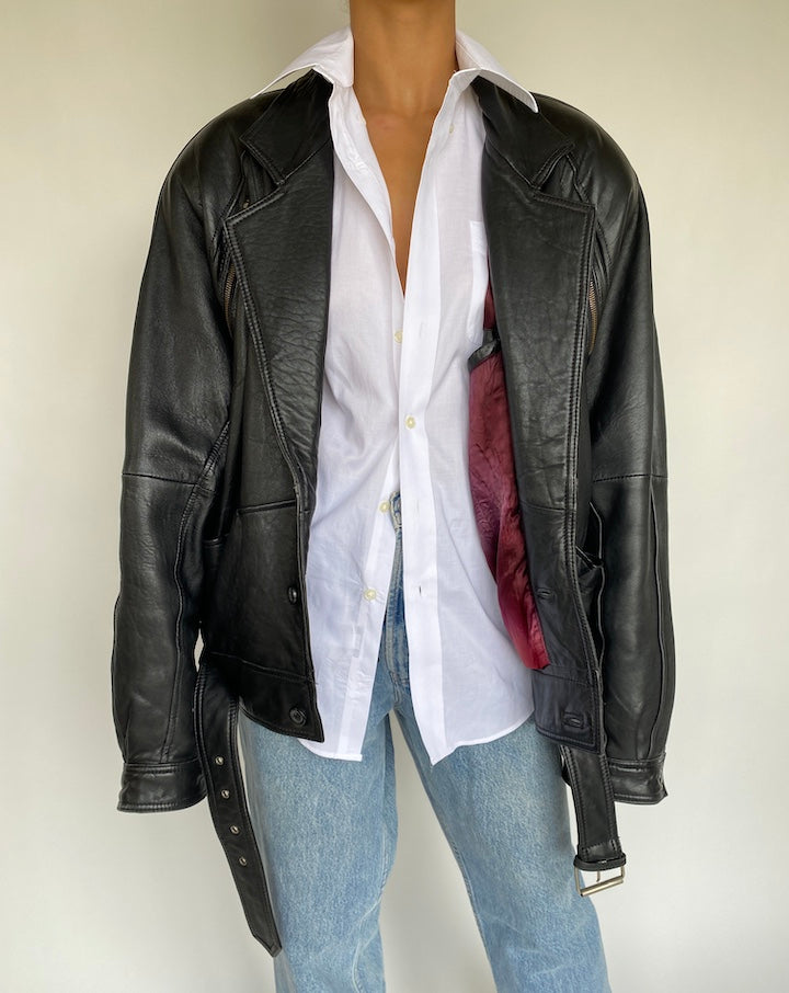 VINTAGE BELTED LEATHER JACKET 722