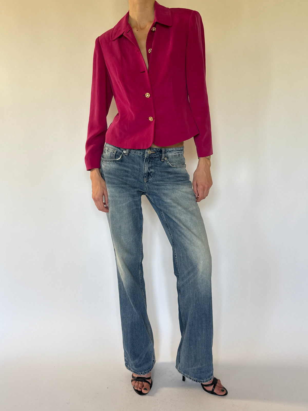 Vintage fuchsia silk cropped jacket front view