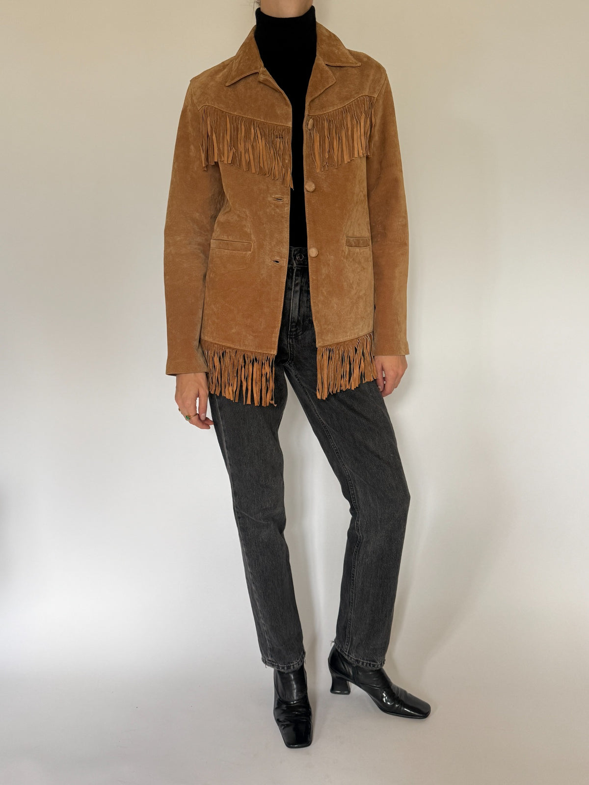 Vintage brown suede fringe jacket
