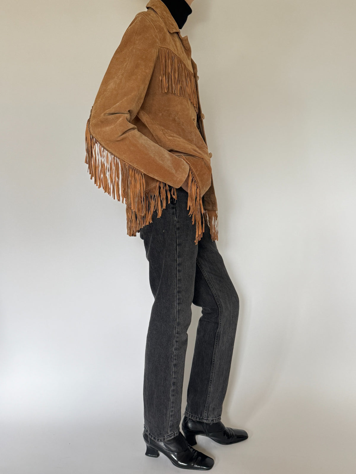 Vintage brown suede fringe jacket