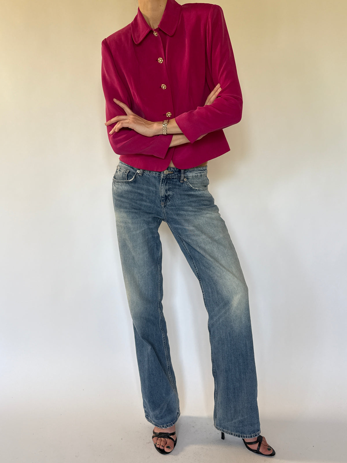 Vintage fuchsia silk cropped jacket front view