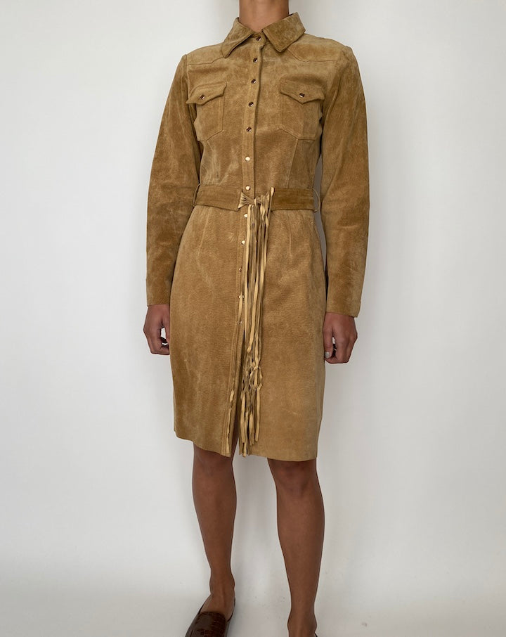 VINTAGE BROWN SUEDE LEATHER DRESS 2538