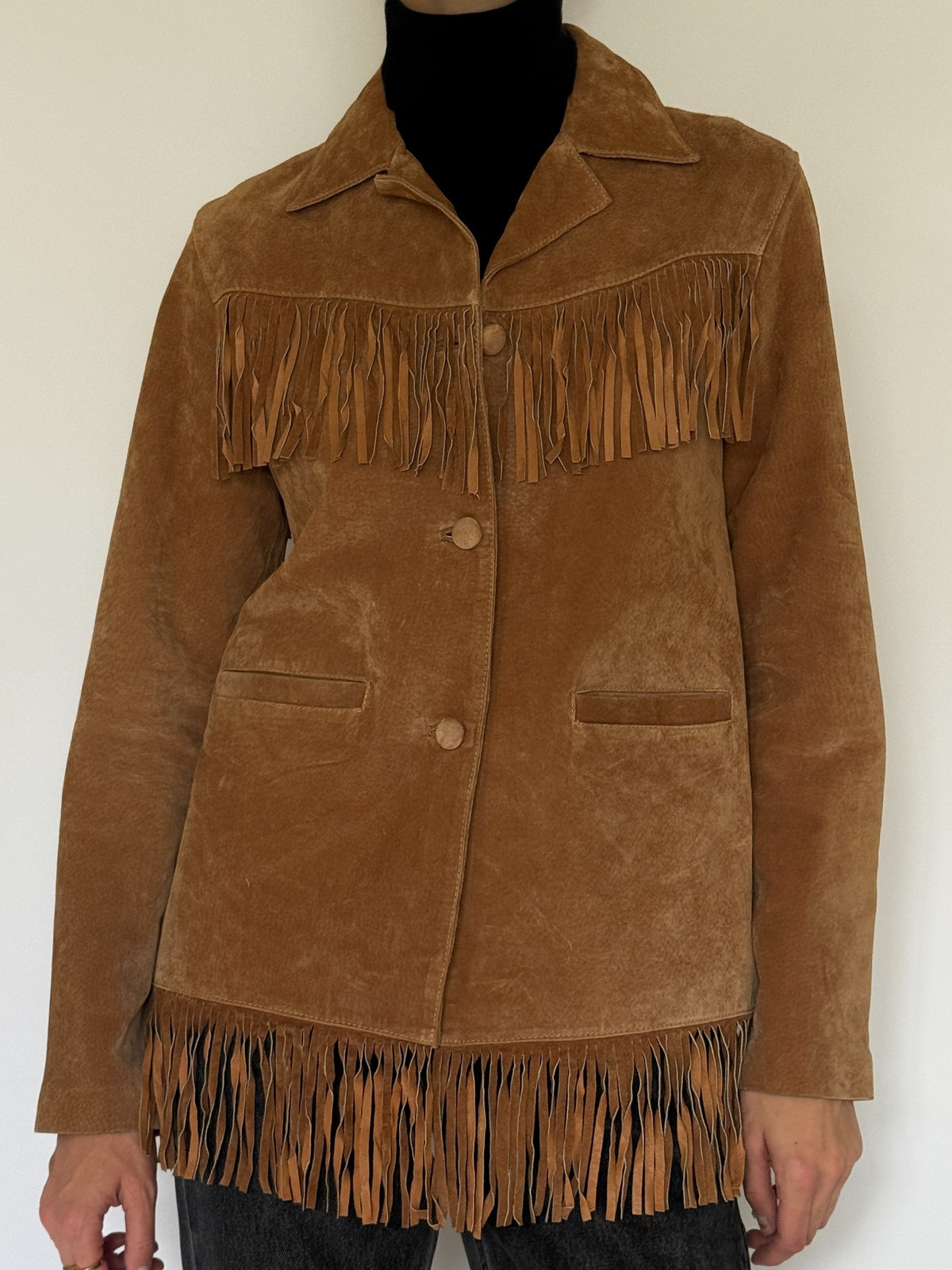 Vintage brown suede fringe jacket