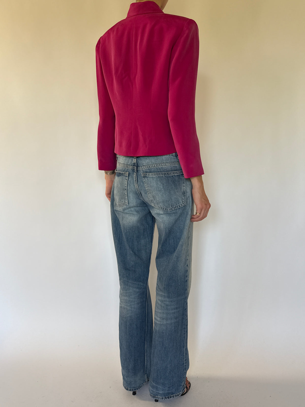 Vintage fuchsia silk cropped jacket back view