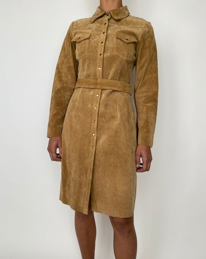 VINTAGE BROWN SUEDE LEATHER DRESS 2538
