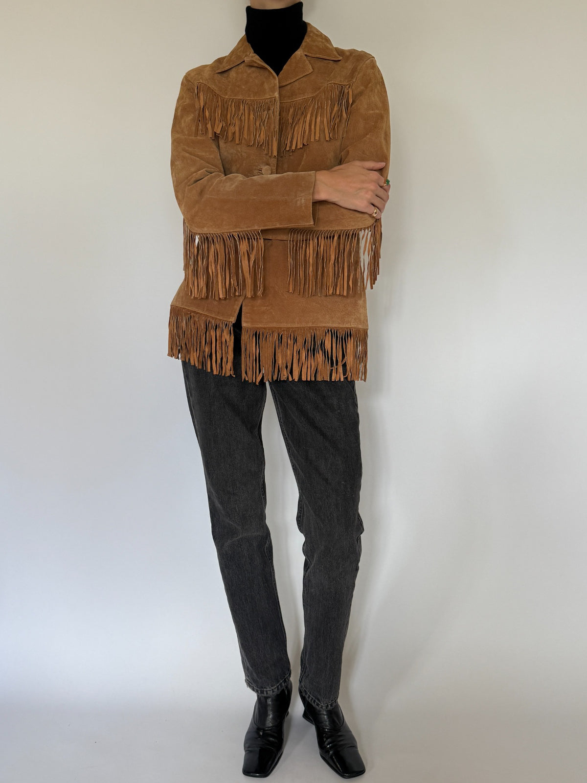 Vintage brown suede fringe jacket