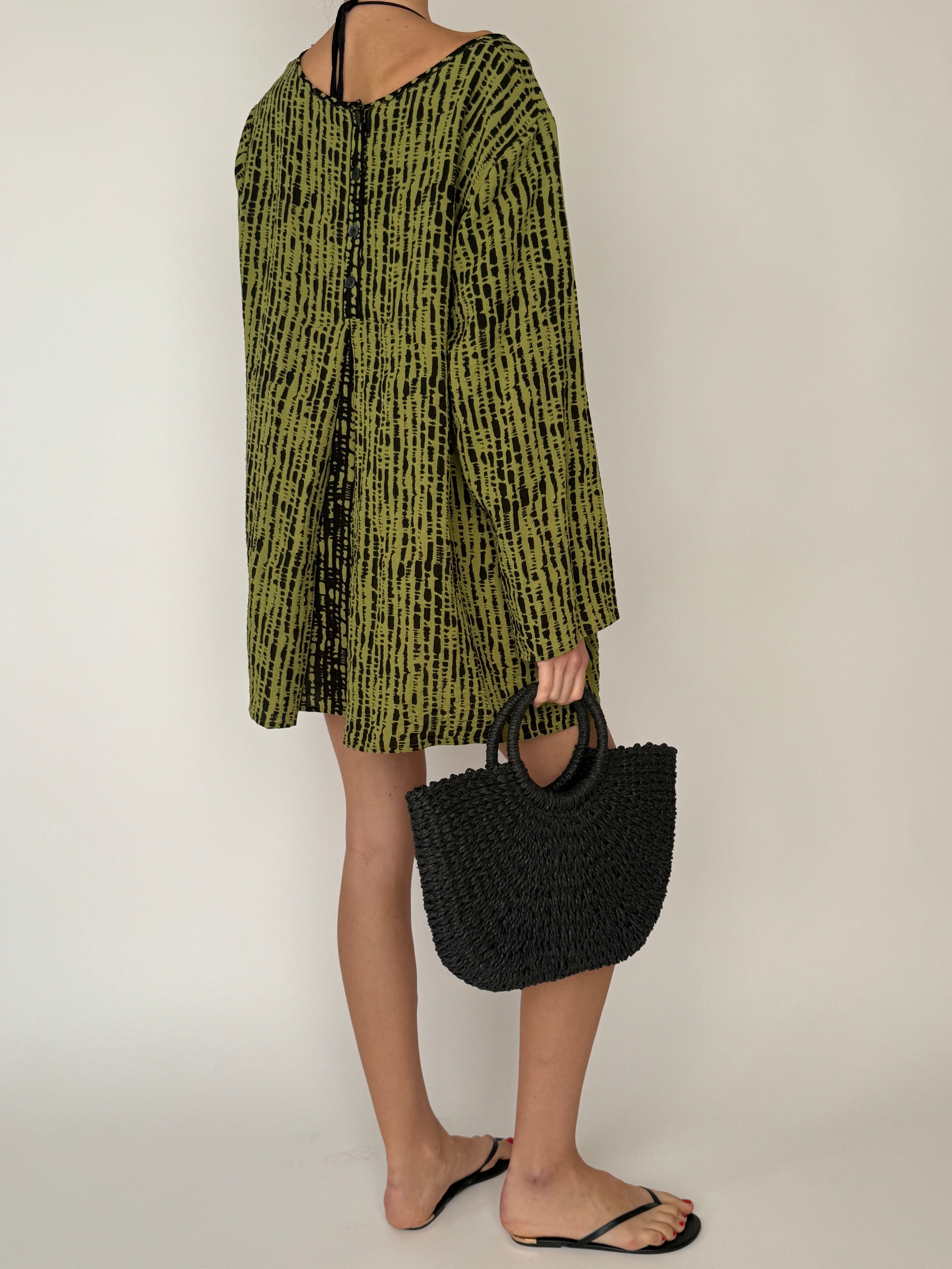Vintage green printed tunic dress back view