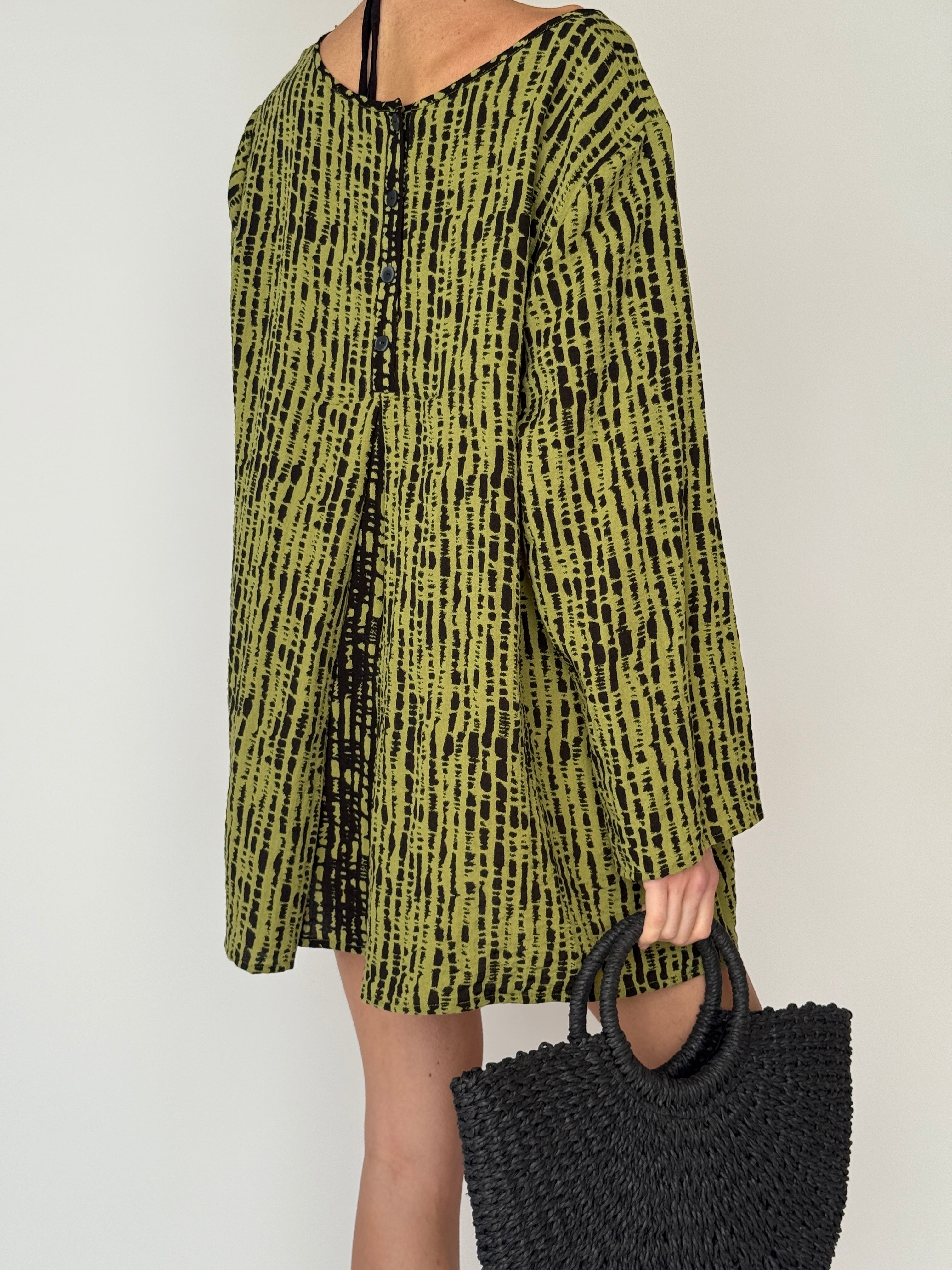 Vintage green printed tunic dress back view