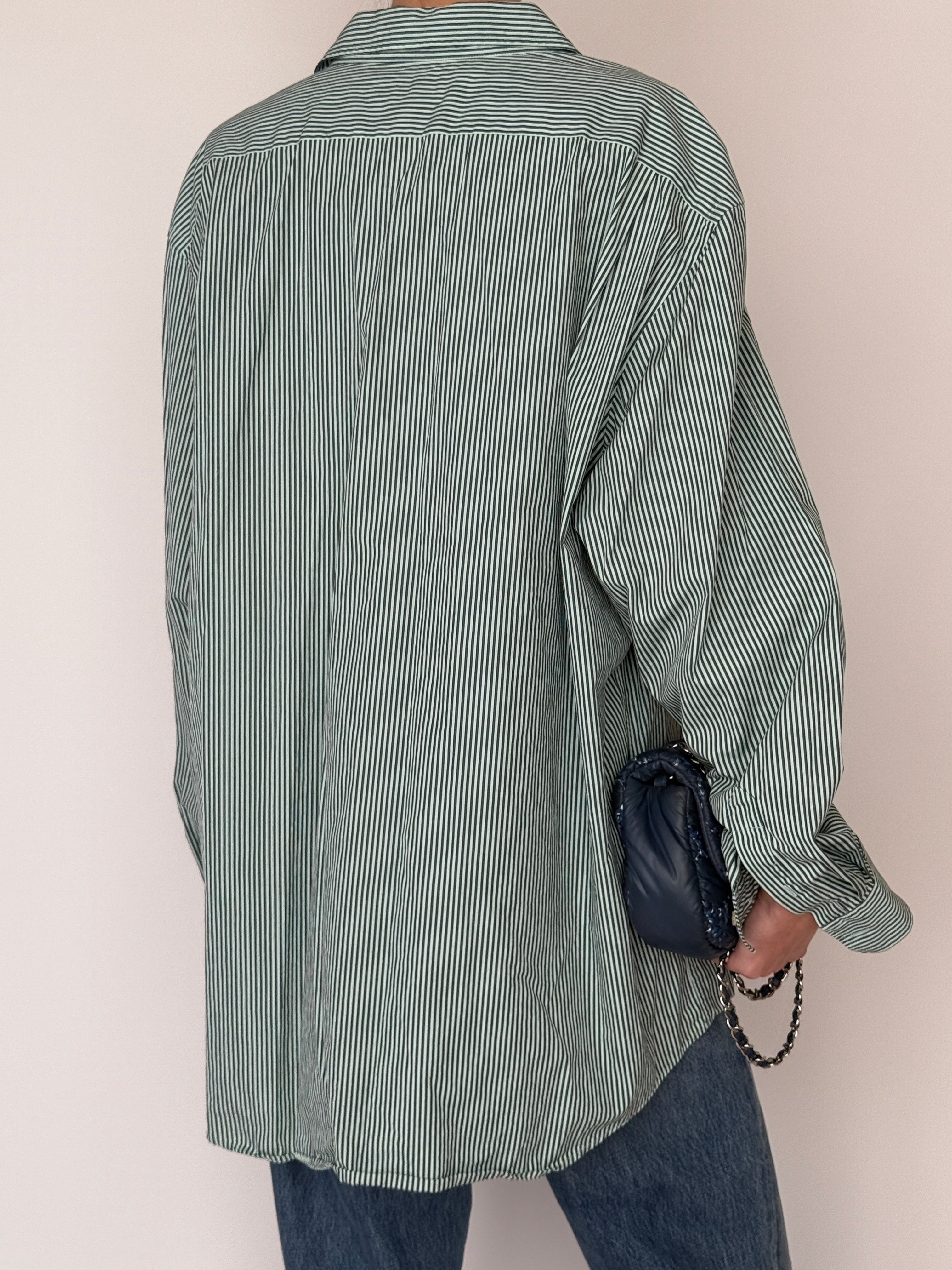 Vintage Lacoste green striped cotton shirt back view longline shape