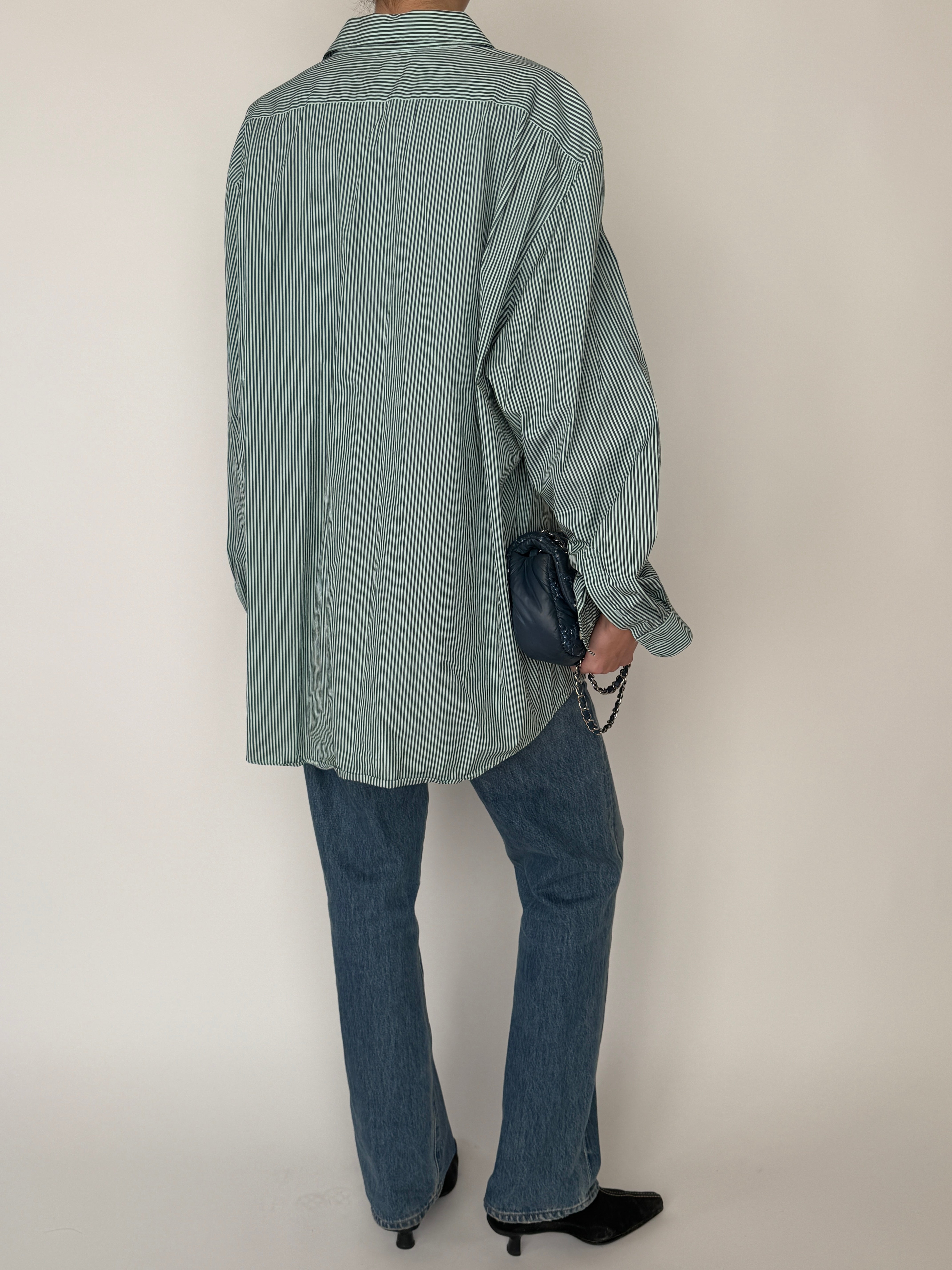 Vintage Lacoste green striped cotton shirt back view longline shape