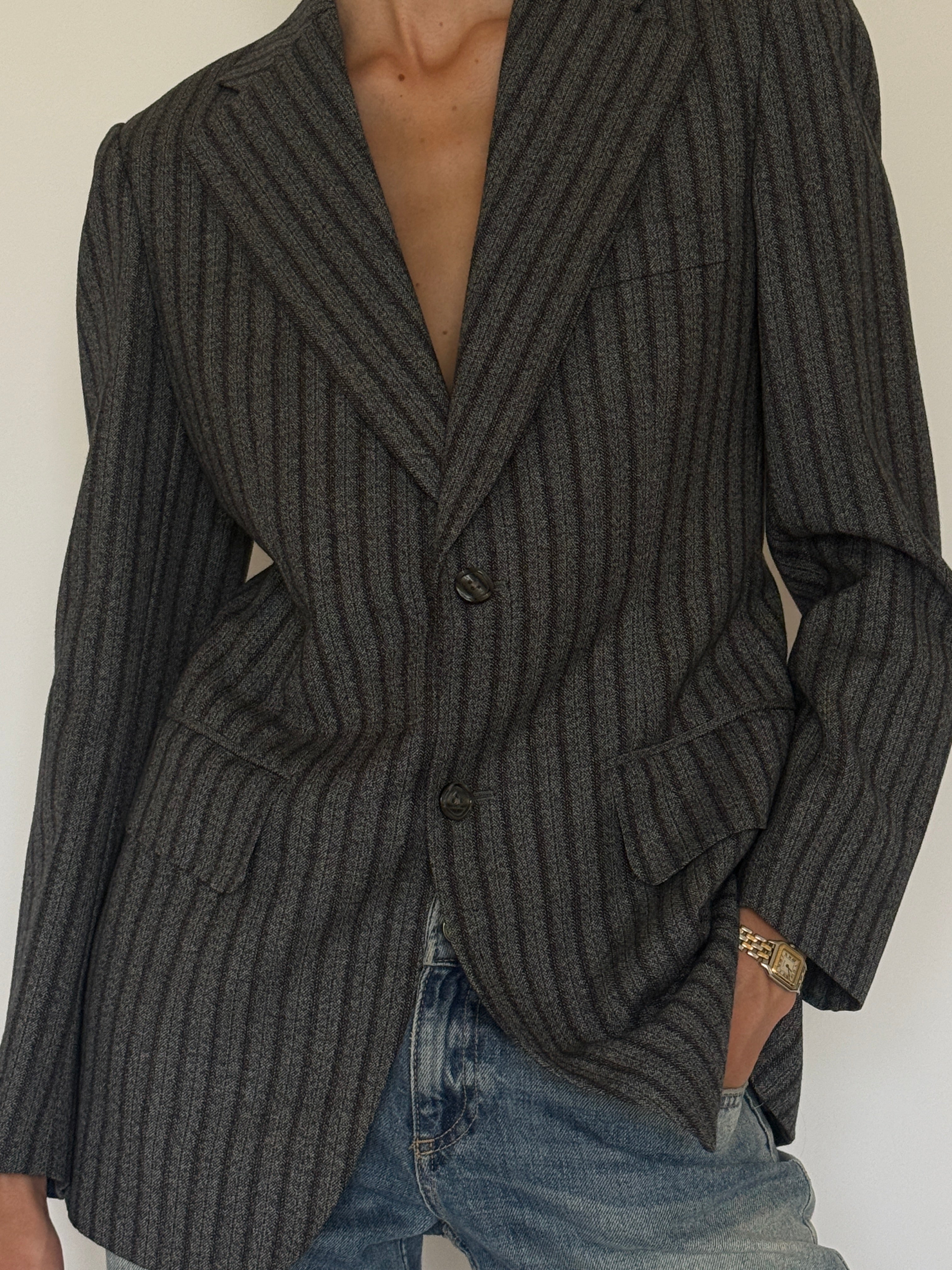 Vintage Pinstripe Blazer Grey & Charcoal 7524