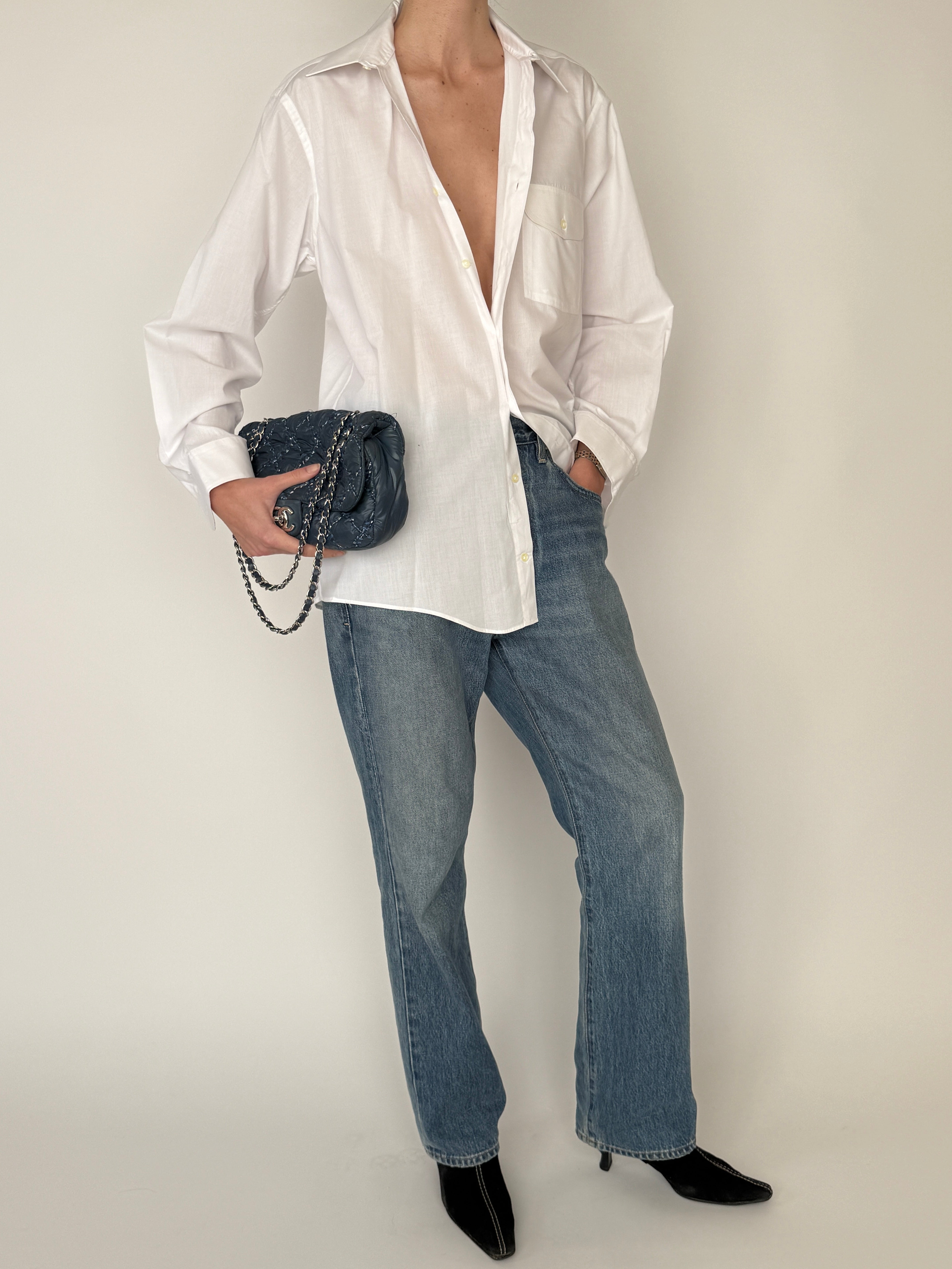 Vintage white button-up shirt front view