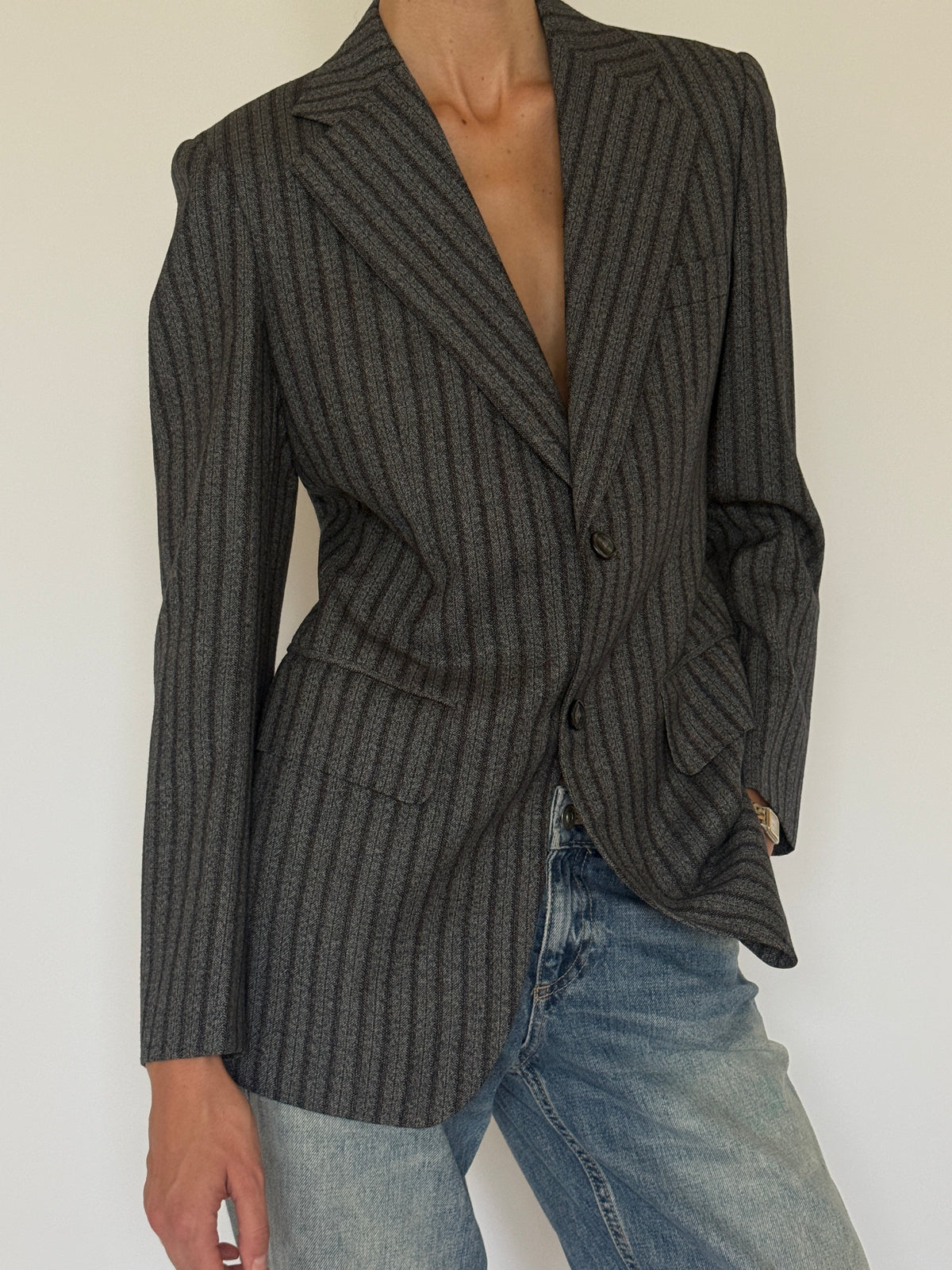 Vintage Pinstripe Blazer Grey & Charcoal 7524