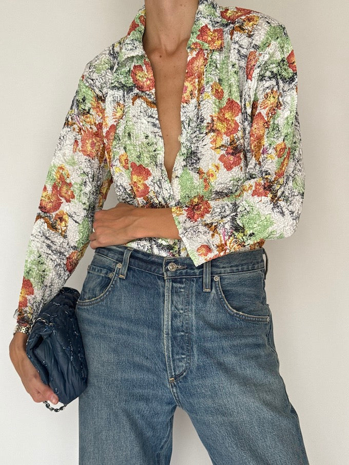 Vintage Floral Crinkle-Effect Blouse 5880