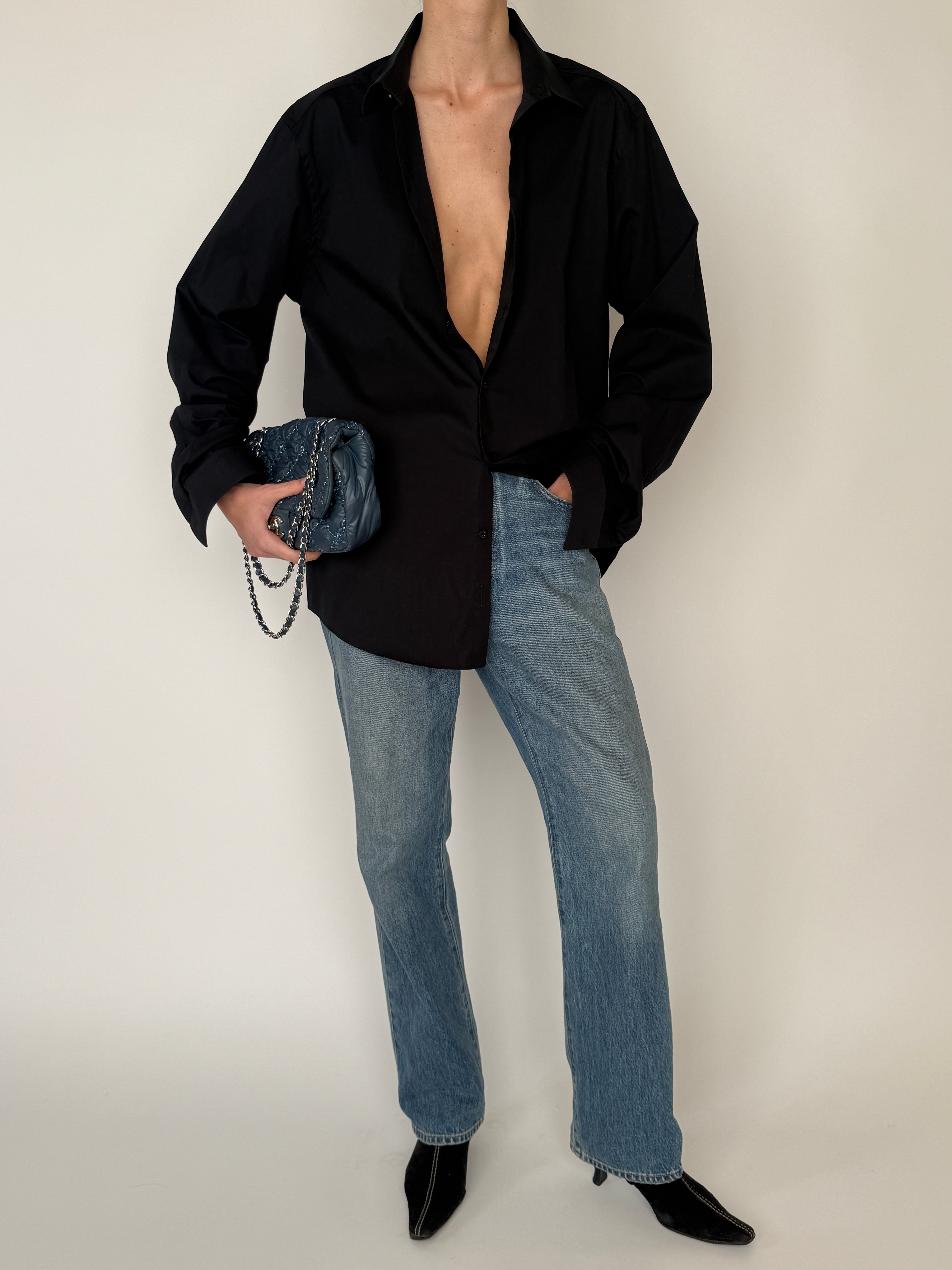 Vintage black slim fit shirt front view