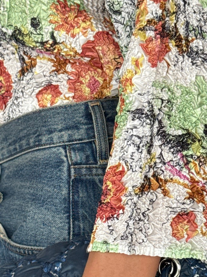 Vintage Floral Crinkle-Effect Blouse 5880