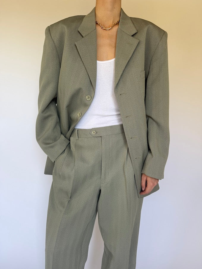 Vintage oversized two-piece suit green 6077