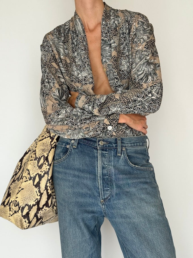 Vintage Printed Silk Blouse 6058