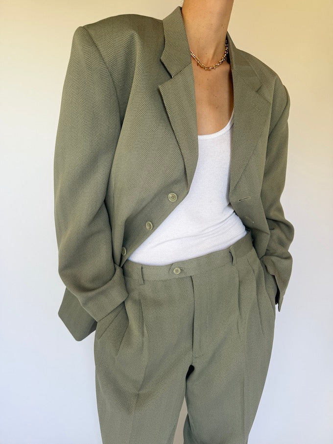 Vintage oversized two-piece suit green 6077