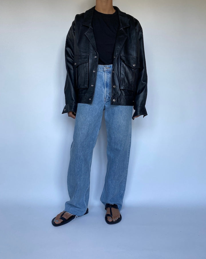 VINTAGE BLACK BOXY LEATHER JACKET 3041