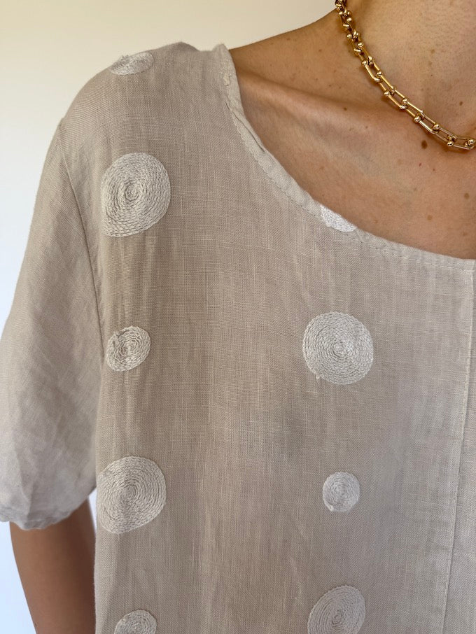Vintage Linen Polka Dot Dress beige