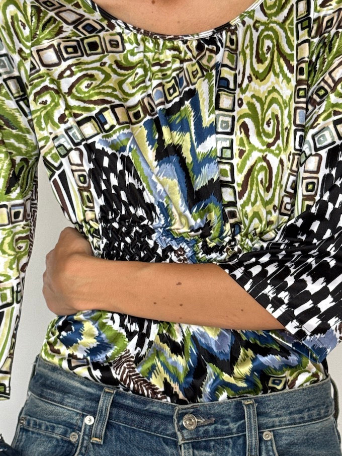 Vintage Green Printed Top 3592