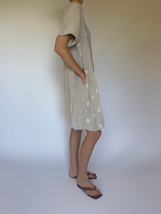 Vintage Linen Polka Dot Dress beige