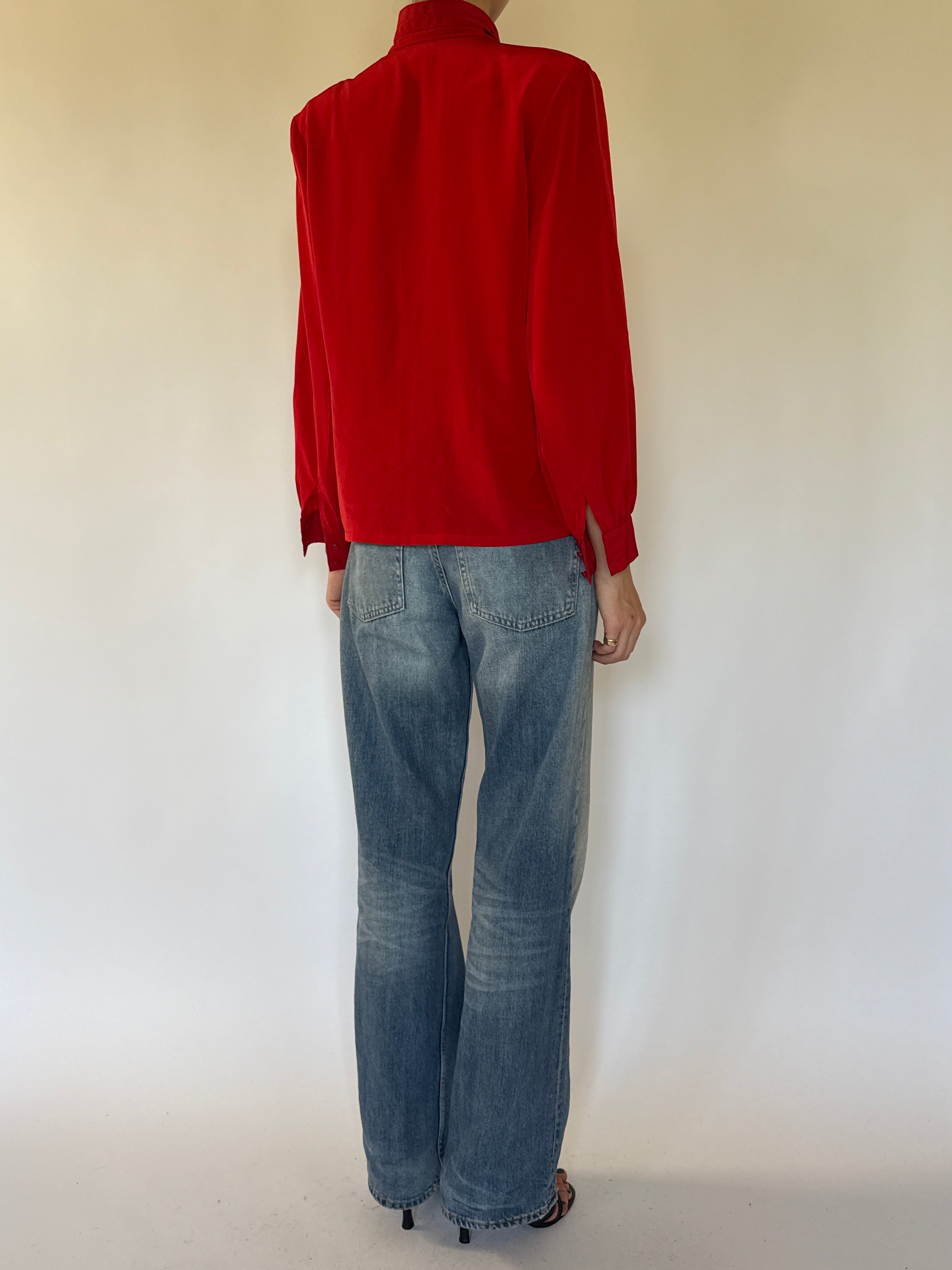 Vintage red high neck blouse back view