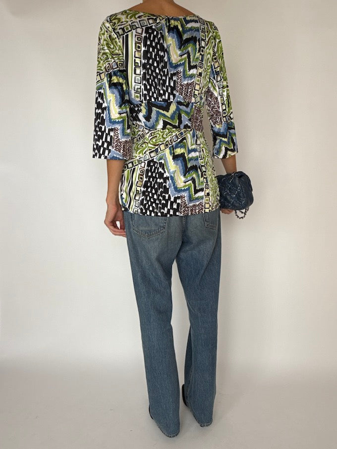 Vintage Green Printed Top 3592