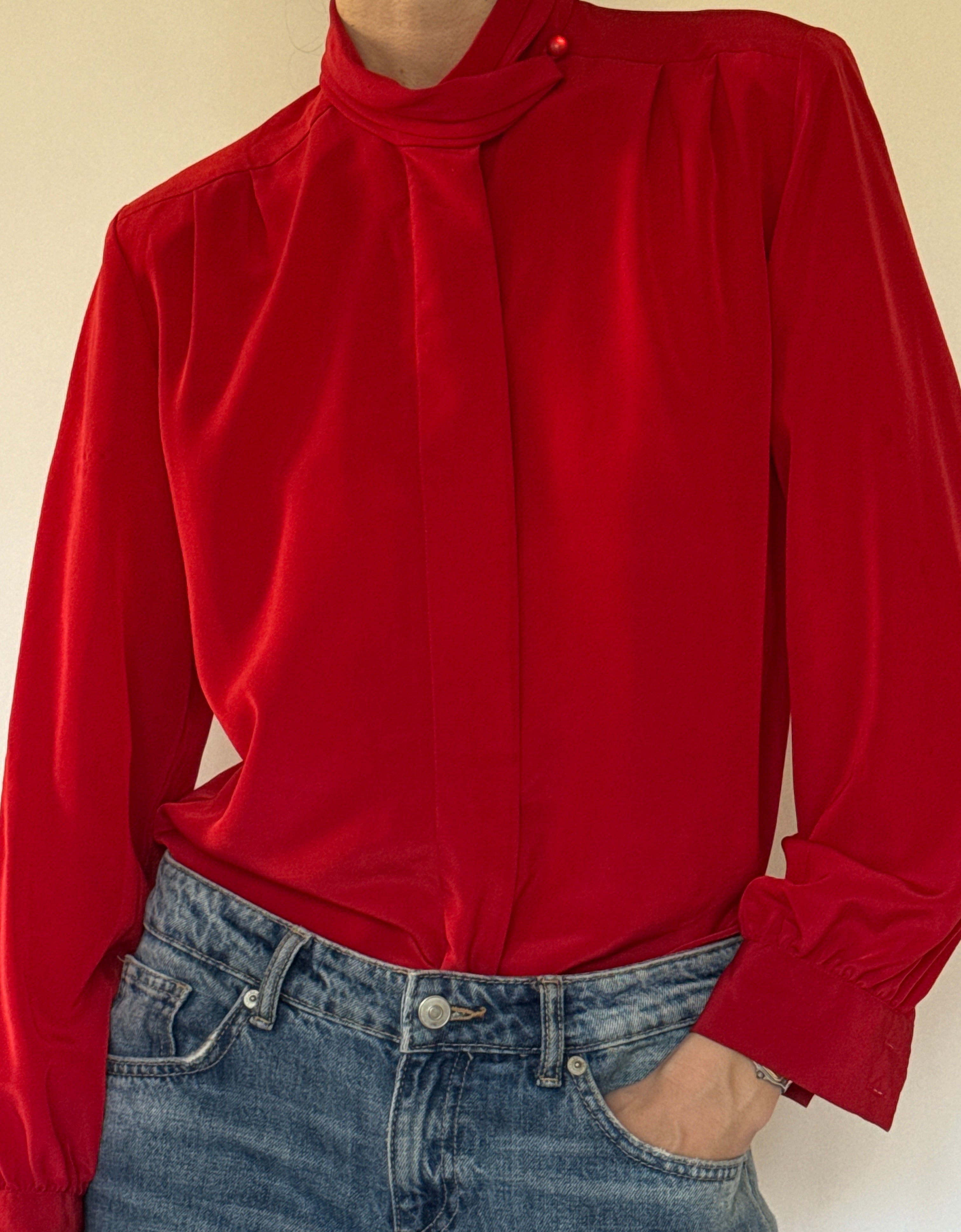 Vintage red high neck blouse front view
