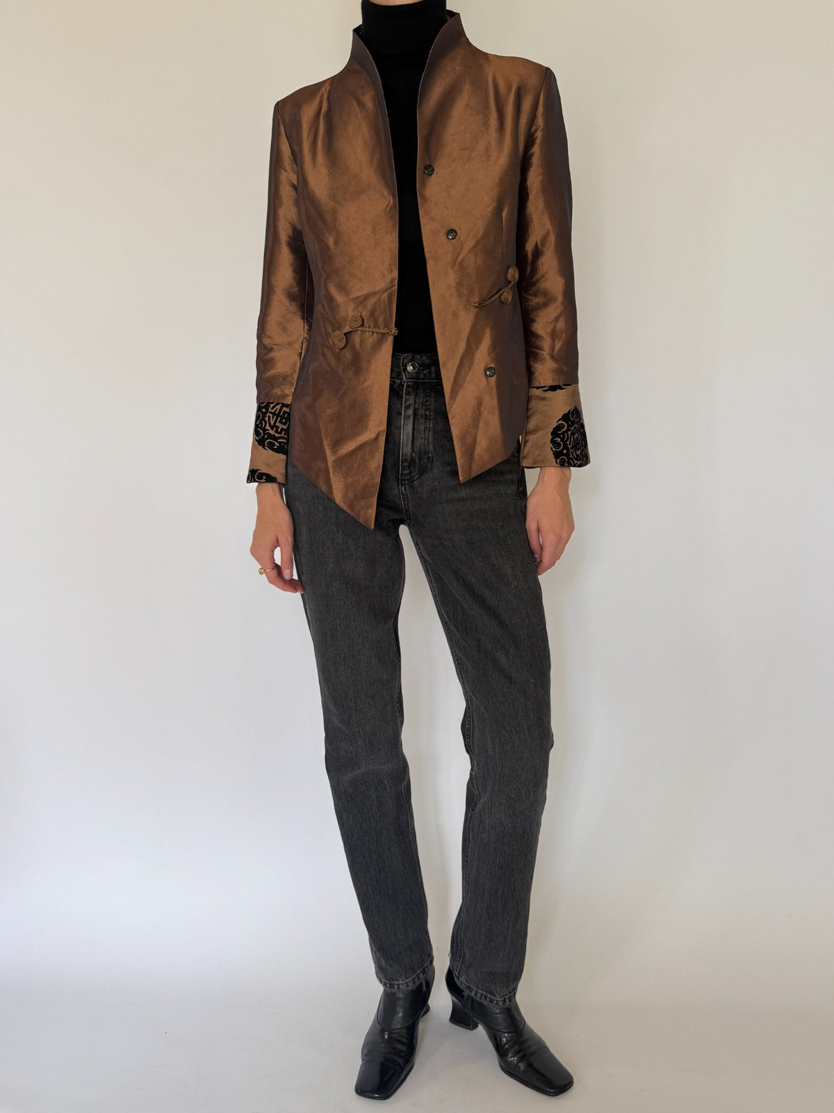 Vintage bronze-brown mandarin collar jacket view 1